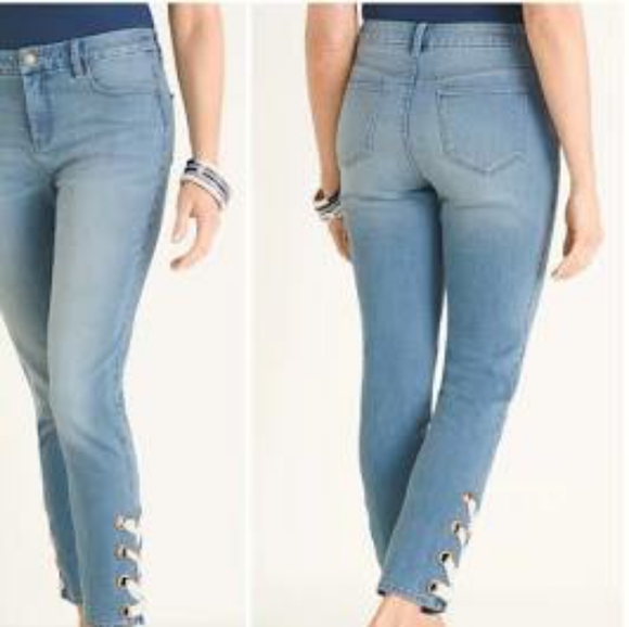 Chico's Slimming Lace Up Girlfriend Jeans  Size 4R - Picture 2 of 8